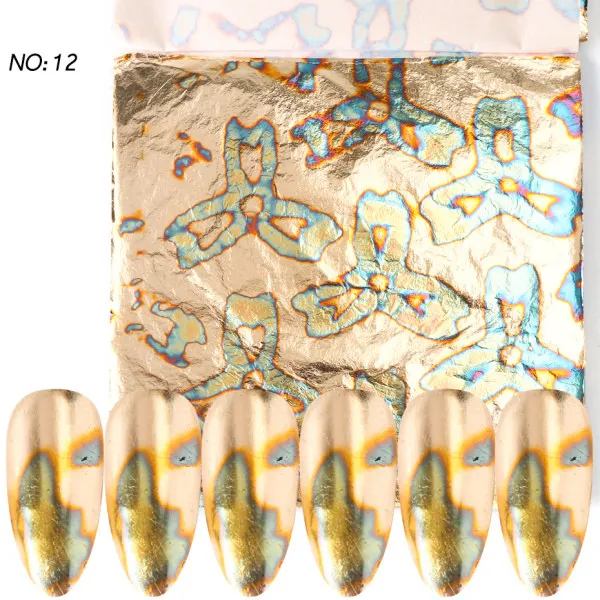1 шт. бронзовые золотые наклейки для ногтей, зимние золотые медные слайдеры с листьями, голографическое искусство ногтей, украшения, маникюрные обертывания LE1546 - Цвет: 12