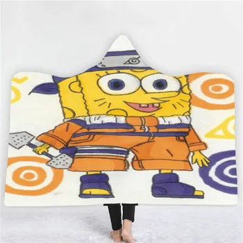 

Cartoon Hooded Blanket SpongeBob Fleece Blanket For Bedroom Wearable Blanket 3D Print Nap Office Throw Blanket Sofa Soft Blanket