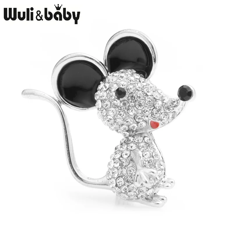 silver Wuli&baby, золото, серебро, стразы, мышь, крыса, броши для женщин, сплав, эмаль, животное, Повседневная брошь для вечеринки, булавки, подарки на год - Окраска металла: silver