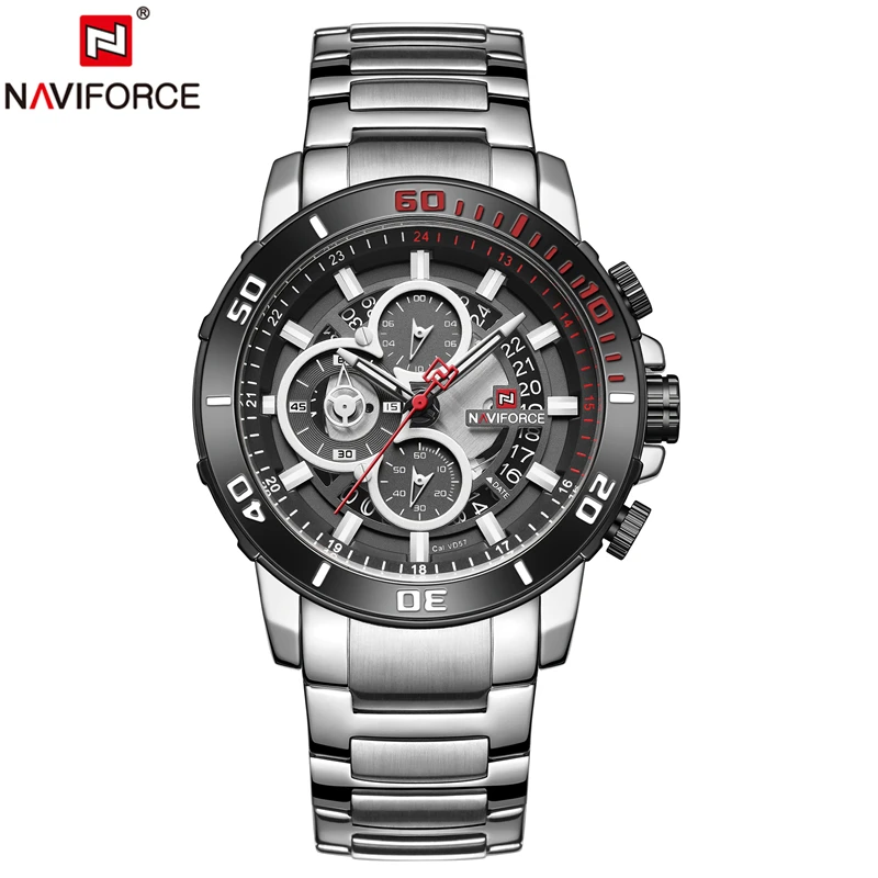 Silver Black NAVIFORCE, брендовые Роскошные мужские часы, мужские спортивные часы, наручные часы, мужские кварцевые часы с двойным дисплеем, водонепроницаемые часы - Цвет: Silver Black