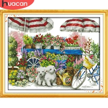 HUACAN broderie paysage compté ensemble bricolage DMC couture point de croix fleur décoration de la maison cadeau 11CT 14CT