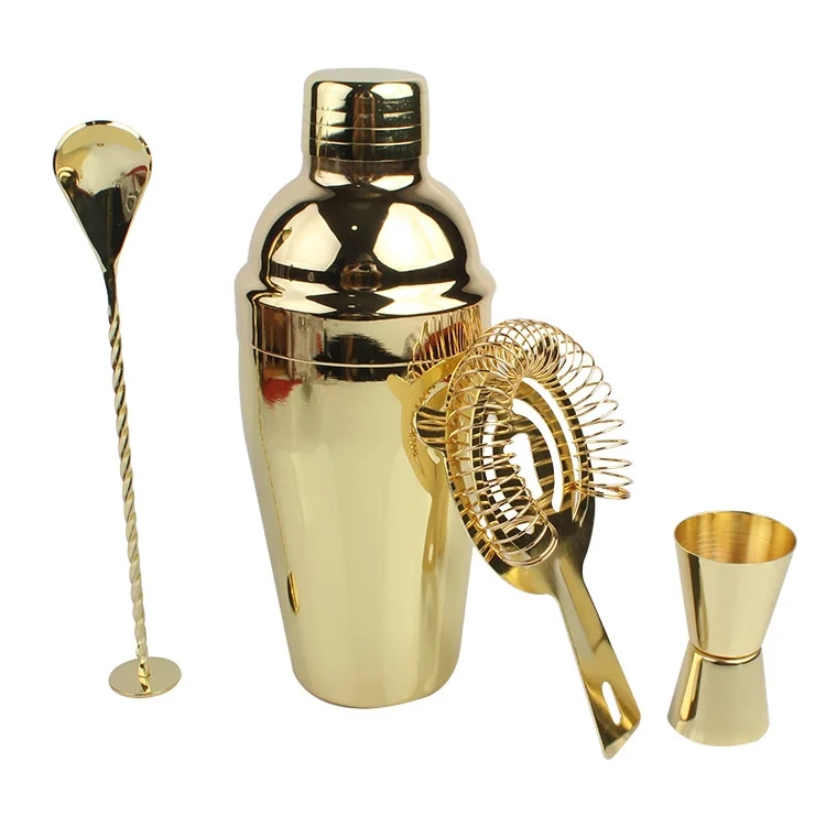 Gold plated spoon strainer jigger shaker bartender stainless steel set bar for christmas gift tool | Дом и сад