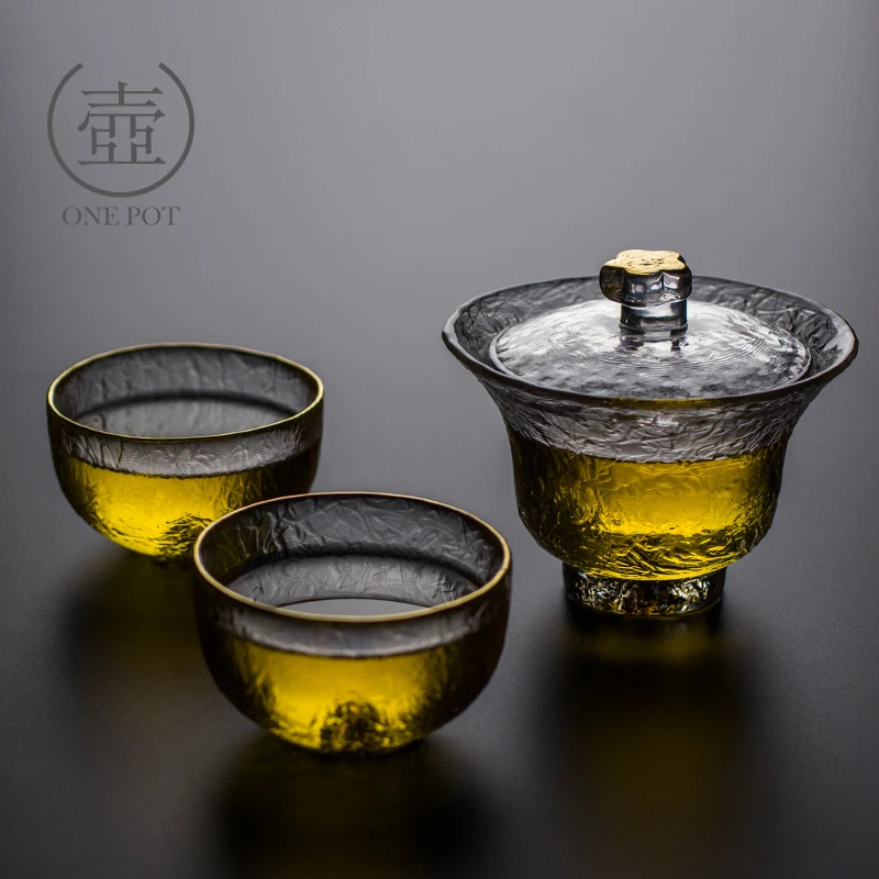 

Glass covered bowl thickened gold tree pattern tureen high temperature heat resistant kungfu tea maker large tea cup