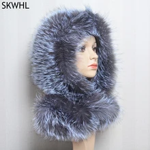 New Arrival Lady Real Fox Fur Hat&Scarf Winter Warm Fluffy Natural Fox Fur Hats&Scarves Women Knitted Genuine Fur Hooded Muffle