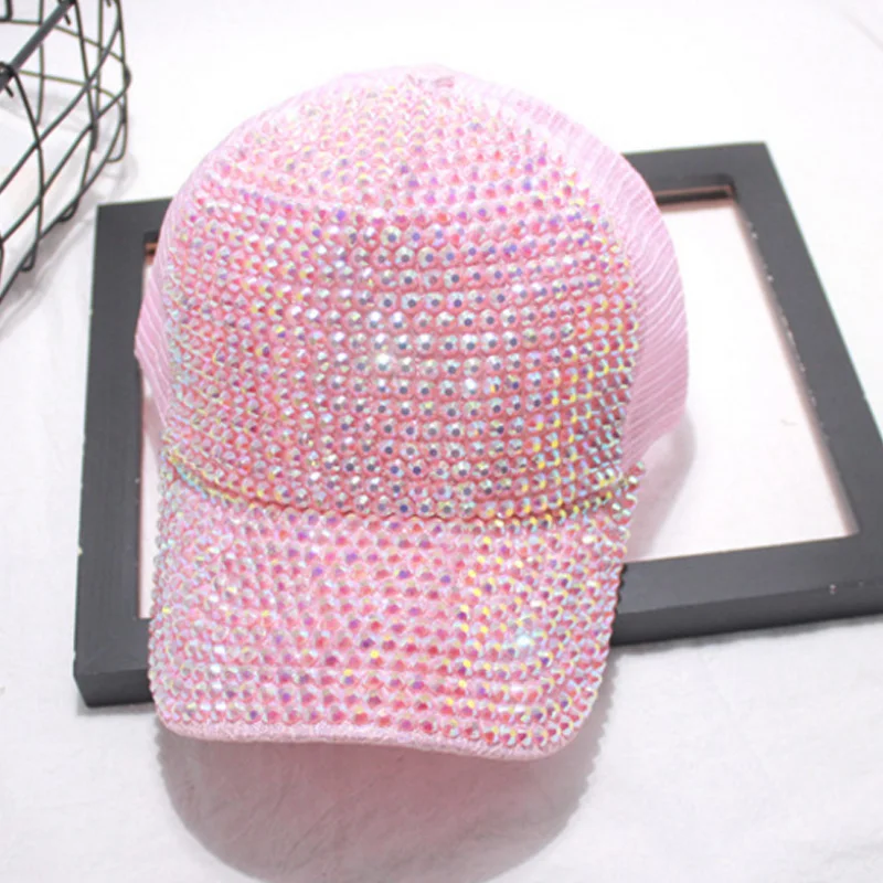 Бейсбол Кепки с Стразы Bling Роскошные женские Кепки летние Повседневное сетка солнцезащитный козырек шапка регулируемый в стиле «хип-хоп»