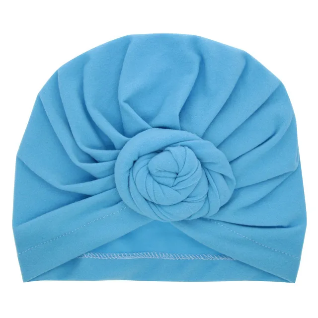 Cute Cotton Blend Baby Turban Hat Newborn Beanie Caps Kids Girls Headwear Infant Toddler Shower Hat Birthday Gift Photo Props 23baby blue