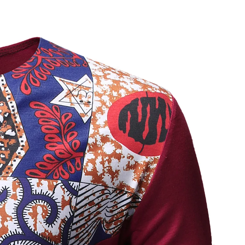 Лоскутная рубашка в африканском стиле с принтом Гео Пейсли, топ с длинными рукавами для мужчин, Анкара, Гана, футболка с v-образным вырезом, поточное производство, футболки, Дашики, одежда