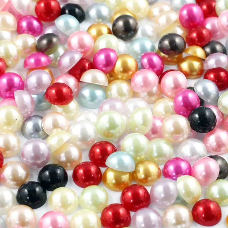 하프 라운드 모조 진주 비즈, 플랫백 새틴 광택, ABS 모듬 플라스틱 비즈, 공예 DIY, 3mm, 4mm, 6mm, 8mm, 9mm, 10mm, 12mm, 14mm, 50-1000 개