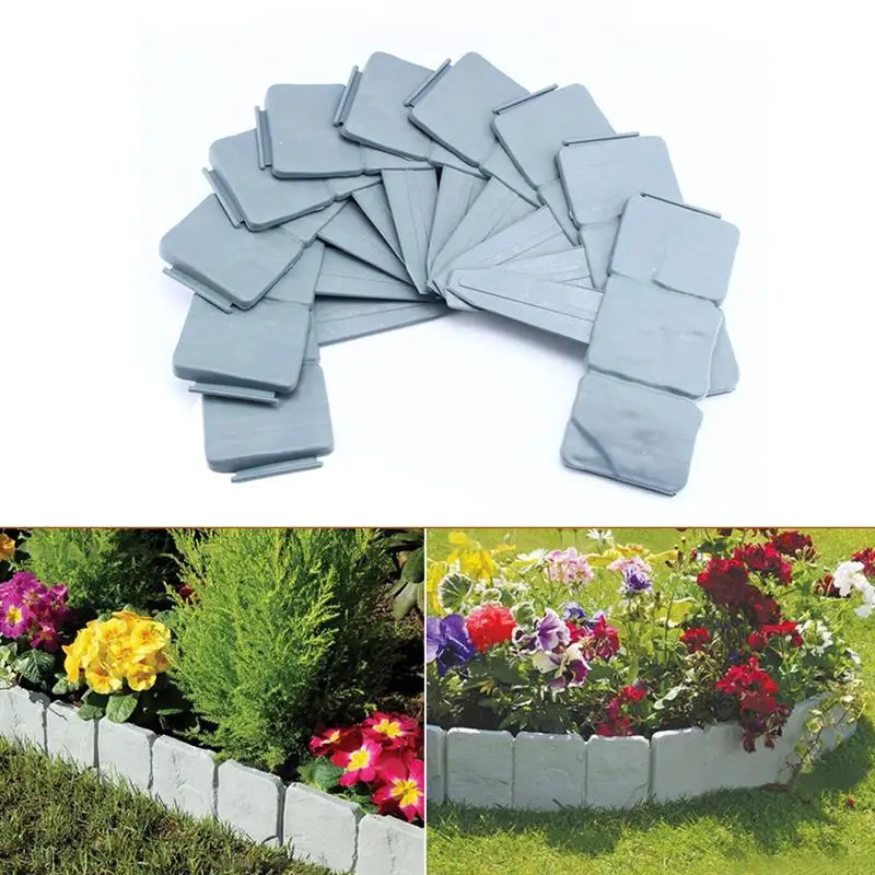 

10pcs No-Dig Stone Effect Garden Fence Lawn Landscape Edging Kit Plastic Garden Edge Border Decor For Garden Vegetable Garden