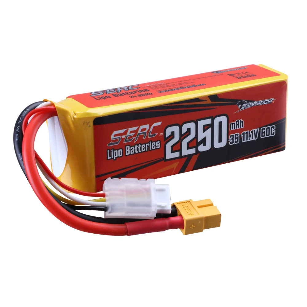 Sunpadow 3S 11.1V Lipo Battery 2250mAh 60C 70C with XT60 Plug for RC Airplane Quadcopter Helicopter Racing Hobby