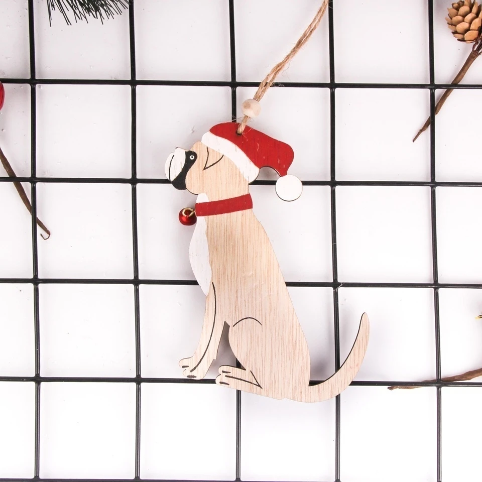 1 шт. DIY Милая висячая шляпа собака деревянные Рождественские Подвески с собаками украшения для рождественской елки детский подарок деревянные поделки украшение для рождественской вечеринки