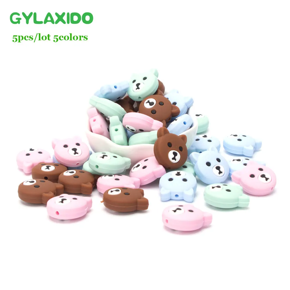 GYLAXIDO, 5 шт., силиконовые бусины со звездами, медведем, перле, BPA, силиконовые бусины для прорезывателя зубов, для изготовления ювелирных украшений, DIY, прорезыватели для зубов