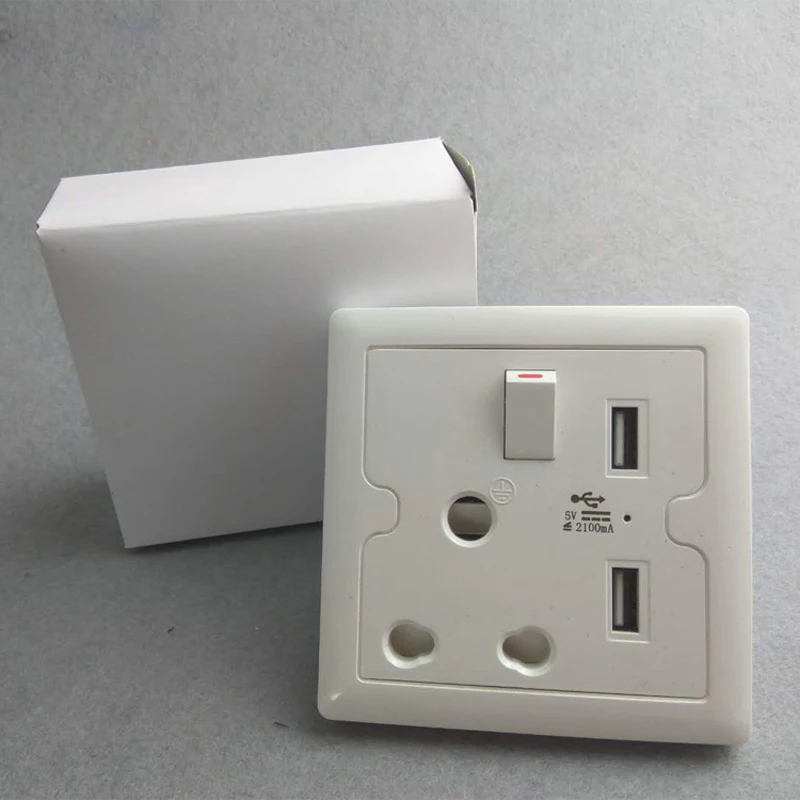 2шт 86 Тип usb-розетки Южная Африка 1A двойной USB Панель настенных розеток Южная Африка три отверстия Электророзетка с usb-разъемом 16A