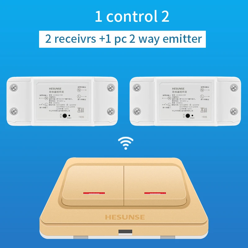 

Hesunse Free Shipping New Sigle Fire Wire 2 way with 90V-250V wireless remote switch touch switch
