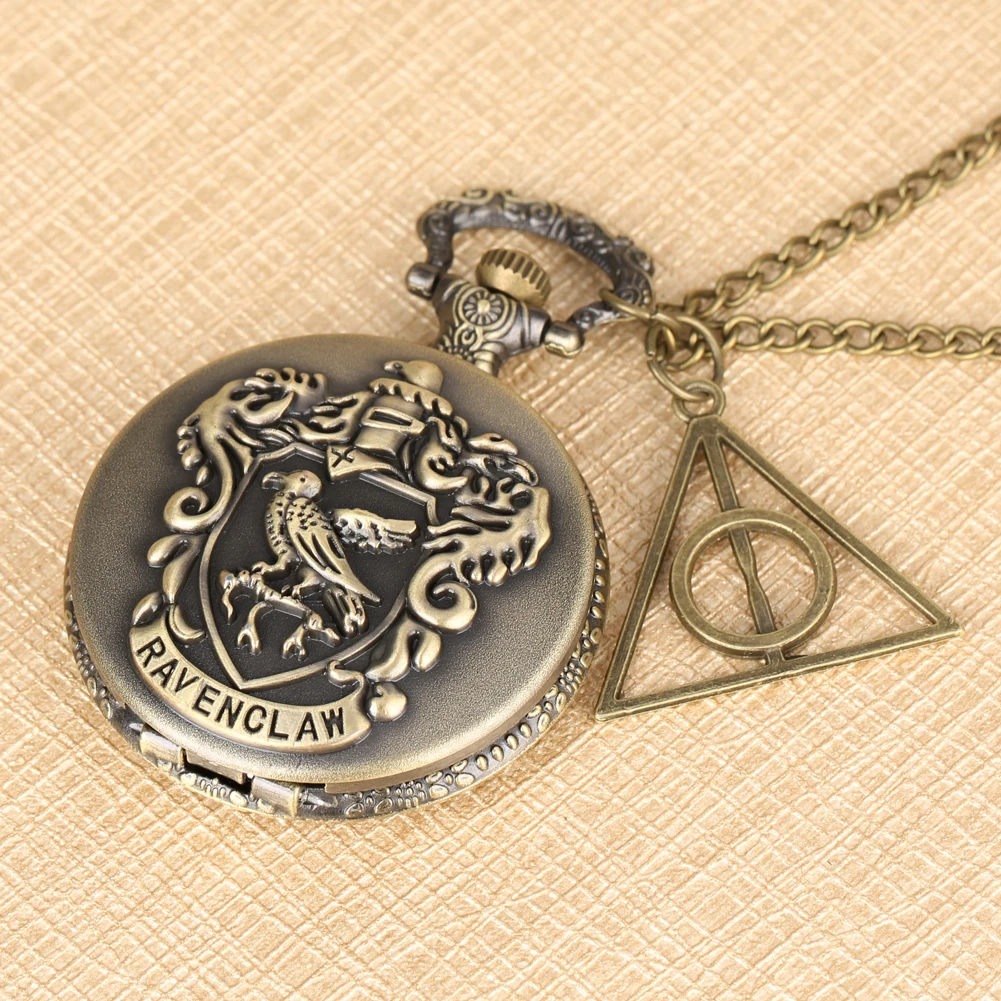 Винтажные карманные часы Ravenclaw с буквенным брелоком, изысканные бронзовые часы с подвеской для мужчин и женщин, ожерелье с цепочкой, reloj de bolsillo+ аксессуар