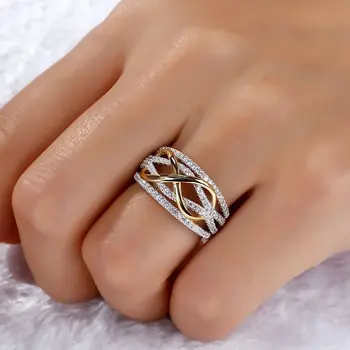 

Fashion Cross Figure 8 Double Color Gold Plated Ring Jewelry Classic Lady Zircon Engagement Wedding Ring for Women Party Gift