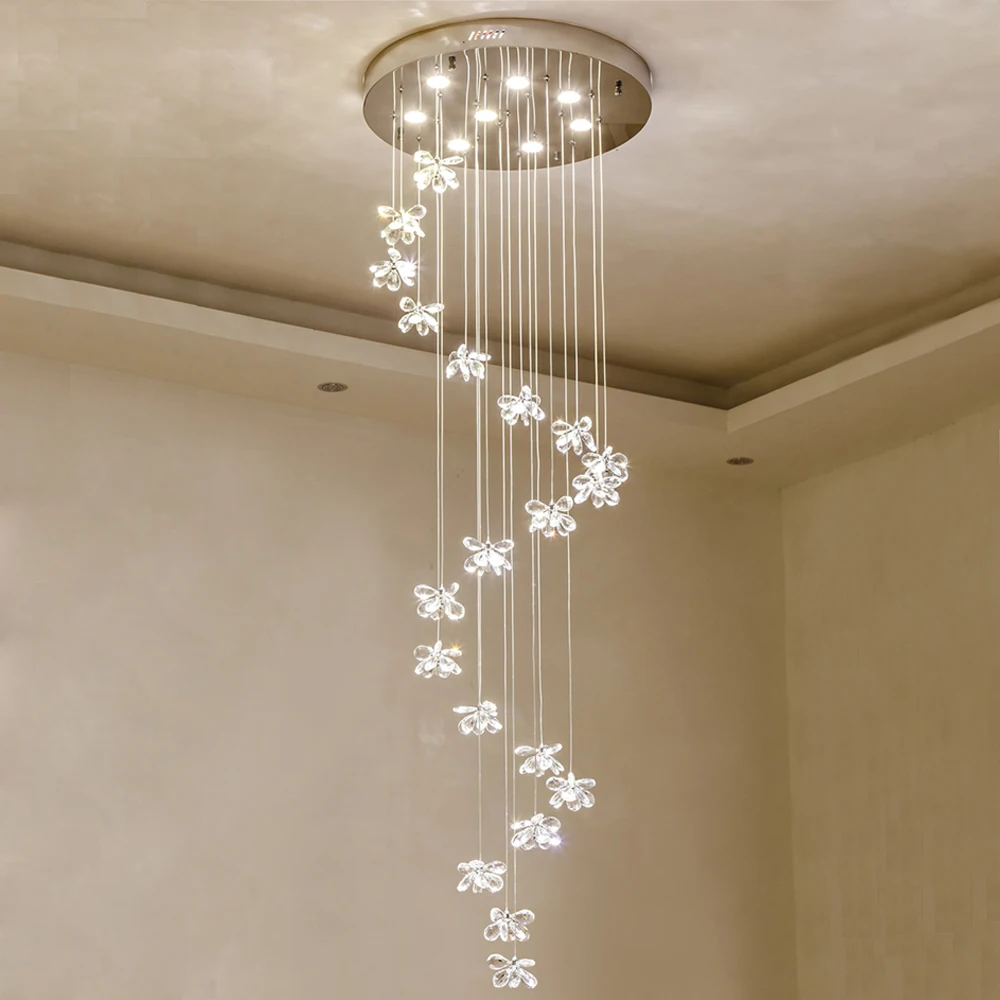 

modern long crystal chandelier LED stairs light spiral design home decoration crystal lighting