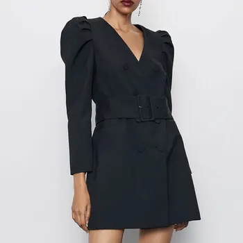 

2020 Solid Jackets Women Fashion Tie Belt Waist Coats Women Elegant Double Breasted Dress Jackets Female Ladies