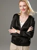 SuyaDream Women Silk Hoodies 92.1%Silk 7.9%Spandex Solid Black Hooded Zip-up 2022 Spring Autumn Outwear ► Photo 3/6