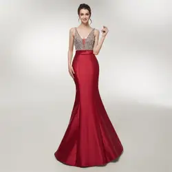Горячее Новое Стильное Красное длинное вечернее платье русалки, сексуальное вечернее платье с v-образным вырезом и пайетками из тафты