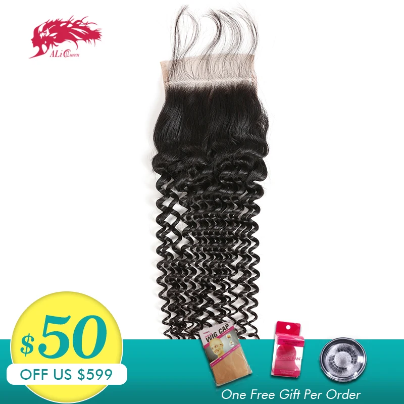 

Ali Queen Hair Brazilian Remy Hair Deep Wave Lace Closure 4*4 Natural Color 100% Human Hair Closure Free Part / Middle Part