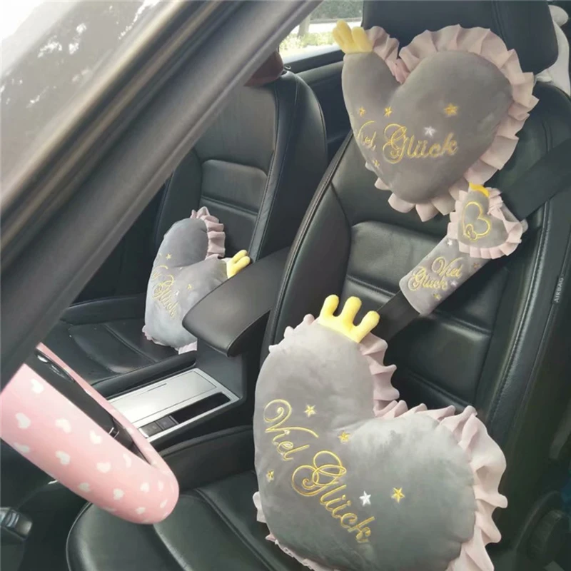 1 Set Cute Car Headrest Pillow Seat Belts Cover Padding Auto Car Neck Rest Headrest Cushion Pillow Fiber Universal Car Pillow
