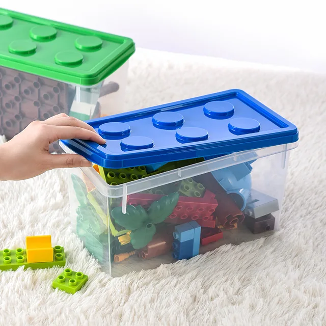 Boîte de rangement de blocs de construction pour enfants, avec poignée, organisateur de jouets, boîte de rangement domestique anti-poussière, conteneur de blocs empilable 5