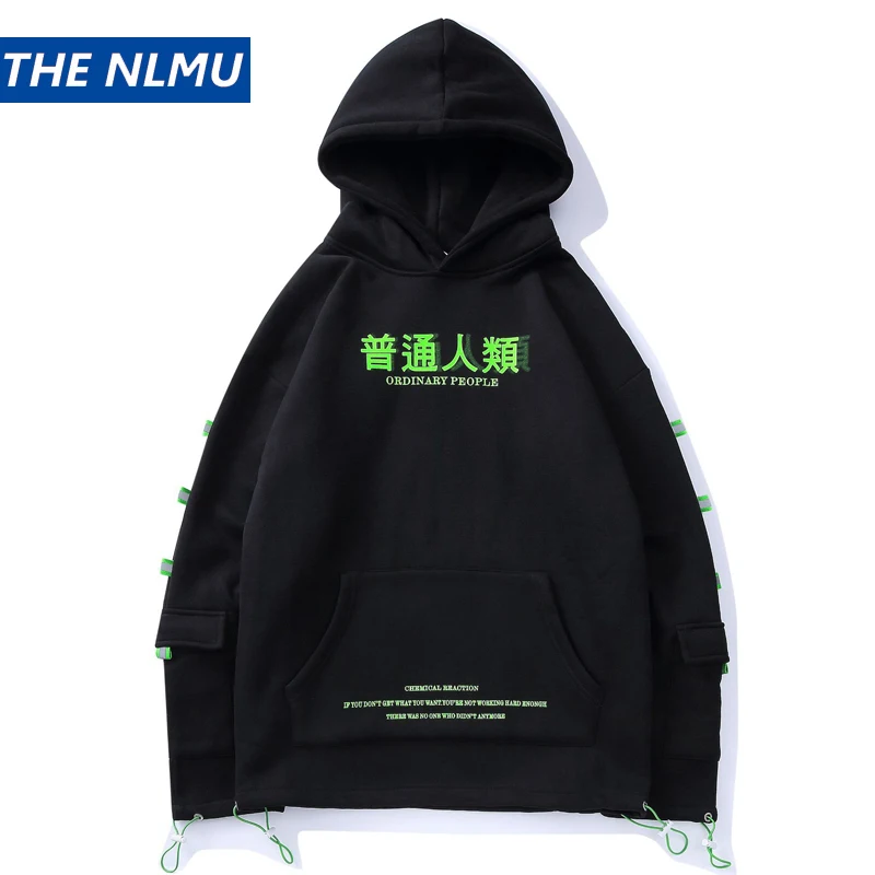 

Hip Hop Fleece Hooded Sweatshirt Hoodies Streetwear Hipster Men 2019 Autumn Fashion Chinese Print Pullover Hoodie Black HC019