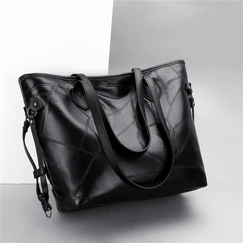 

Winter New Sheepskin Stitching Women's Handbags Pure Color Soft Style Shoulder Bag Black Trendy Ladies Tote Bag Black Thrend Sac