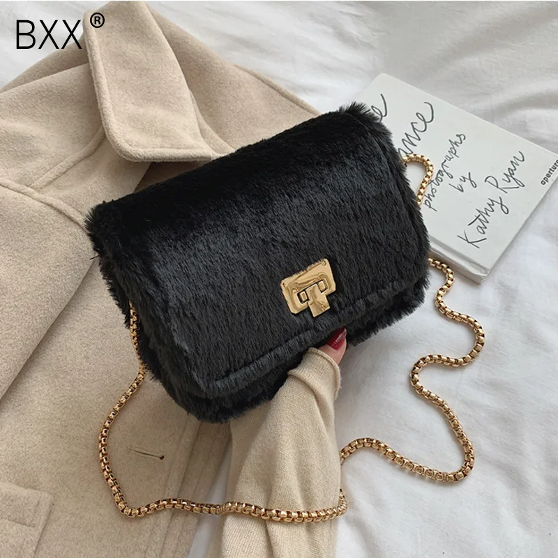 

[BXX] Faux Fur Small Crossbody Bags For Women 2020 Winter Brand Female Shoulder Messenger Bag Female Handbags And Purses HJ177