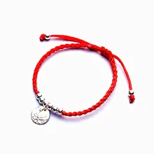 Аутентичные 925 пробы серебряные Этнические красные веревочные бусины диск цветок лотоса браслет ювелирные украшения для женщин милые аксессуары