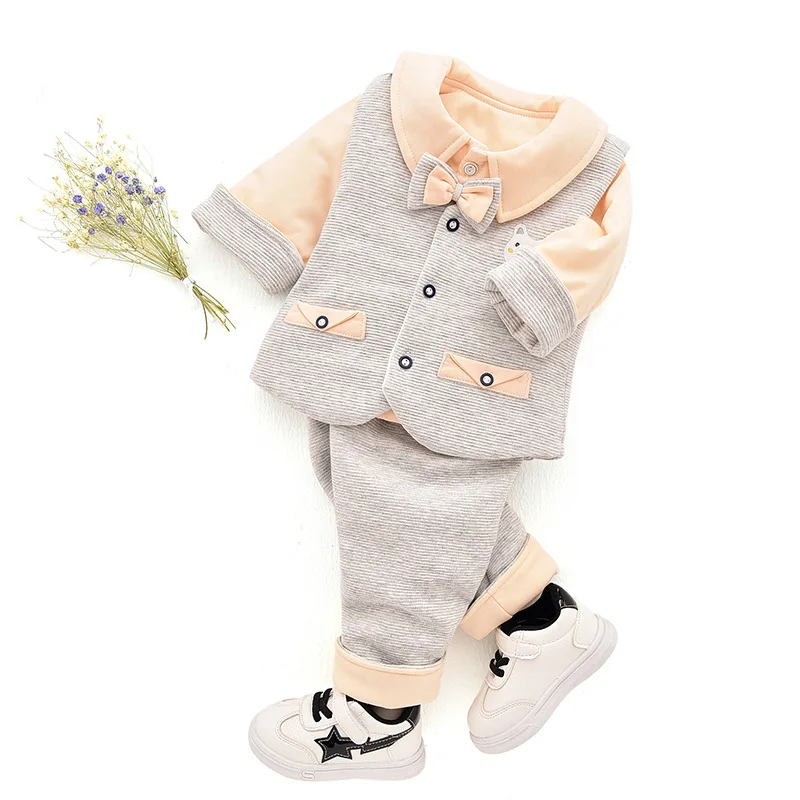 Infant Baby Clothes Suits Girls Boys Clothing Sets Children Suits 3 Pieces Tops Pants Vest Long Sleeve Spring Autumn Outfits - Цвет: beige 66CM