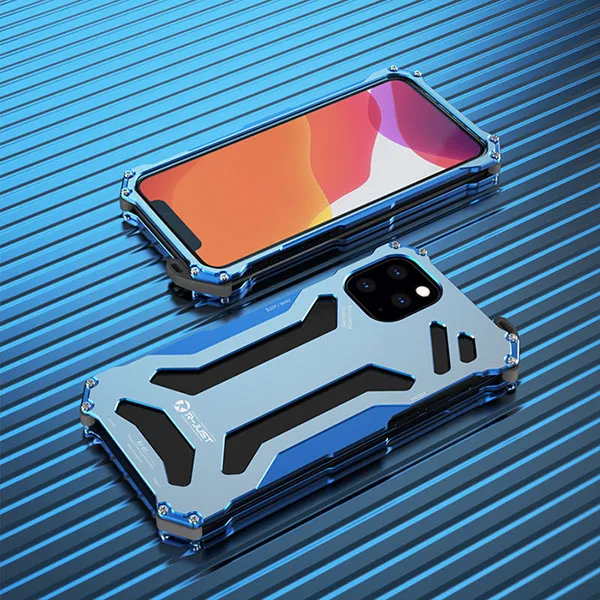 Blue Silver R-JUST для iPhone 11 Pro Max чехол Роскошный Алюминиевый сплав Противоударная жёсткая Защита задняя крышка чехол для телефона iPhone 11 Funda Coque Hoesje Capa - Цвет: Blue Silver