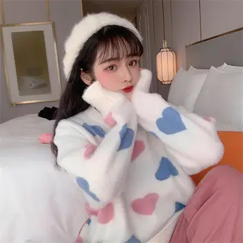 

Women's Sweaters Japanese Kawaii Vintage Ulzzang Casual Loose Lazy Love Sweater Female Korean Harajuku Clothing For Women