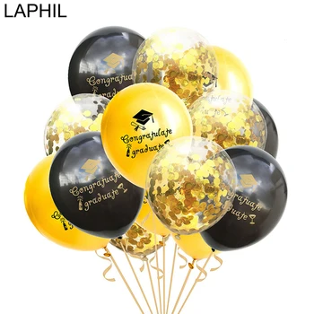 

LAPHIL 15pcs Gold Black Latex Balloons Graduation Party Decoration 2020 Confetti Air Ballons Bachelor Gradute Party Supplies