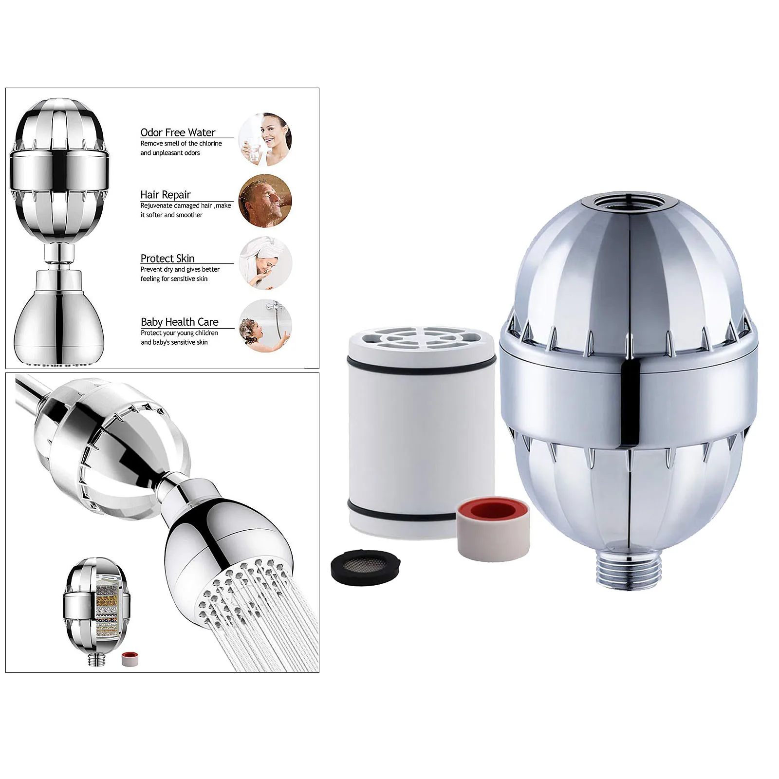 

Shower Head and 15 Stage Shower Filter Combo, High Pressure w/ 5 Spray Settings