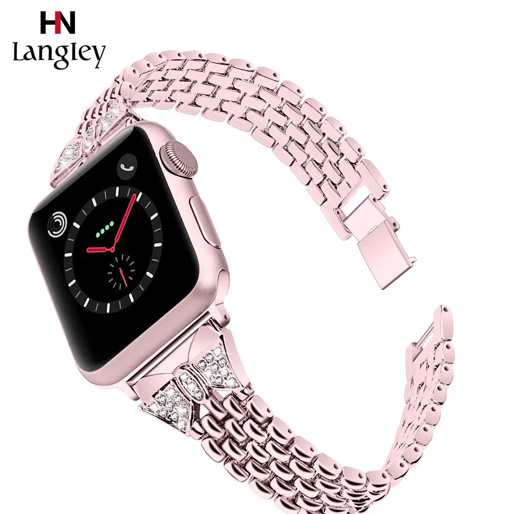 Нержавеющая сталь ремешок для наручных часов Apple Watch, версии 4/3/2/1 40 мм 44 мм, 38 мм, 42 мм, модные женские Алмазная Напульсники аксессуары для