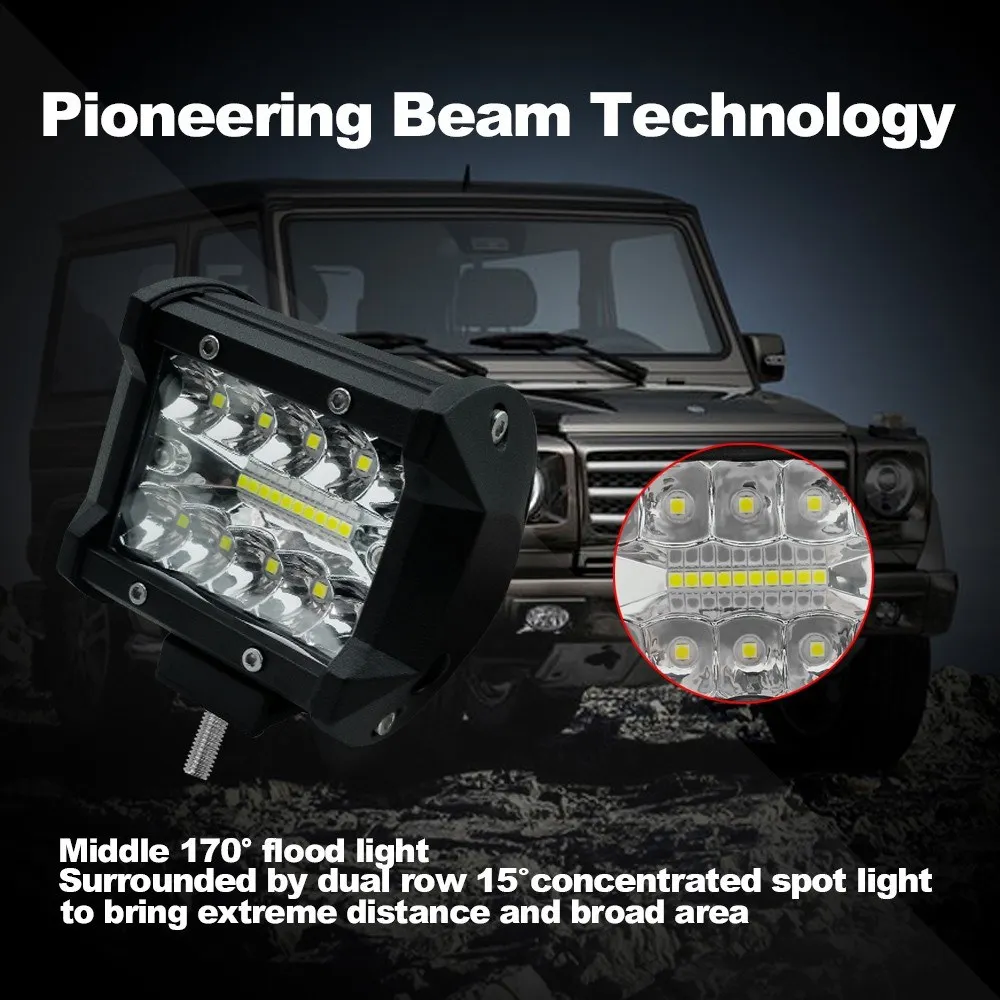 

2PCS 4inch 60W LED Work Light Bar Spot Flood Combo Beam Driving Fog Light Road Lighting for Car Truck Jeep UTV ATV SUV Boat Mari