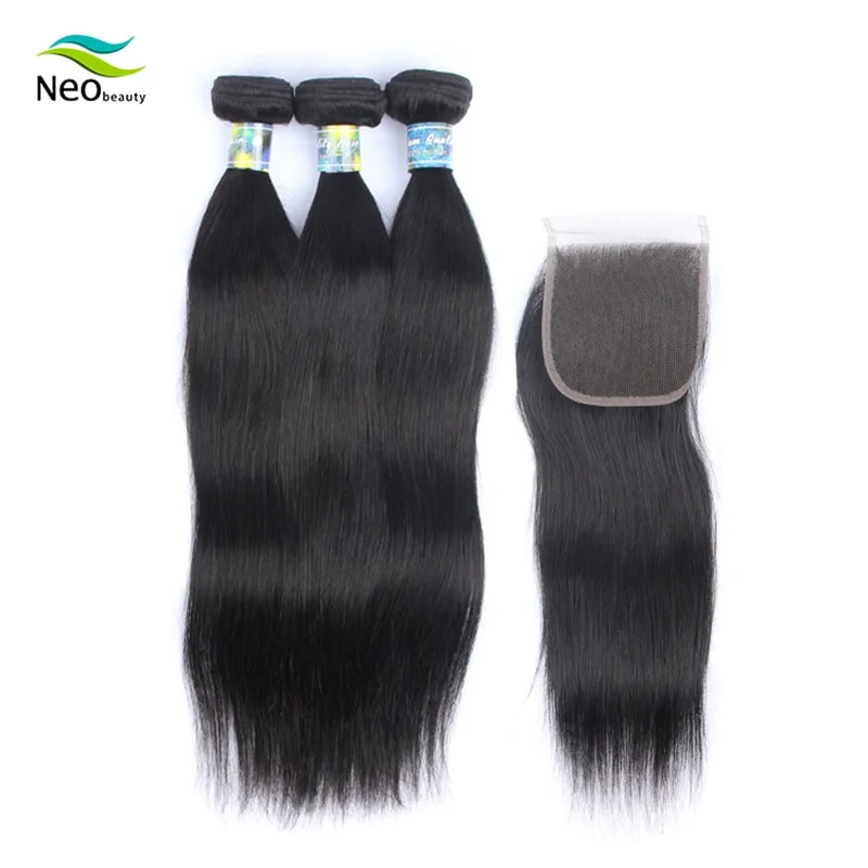 

9A Brazilian Straight Hair Bundles 8-40 Inch With Lace Closure Remy Human Hair 3 Bundles Human Hair Extensions