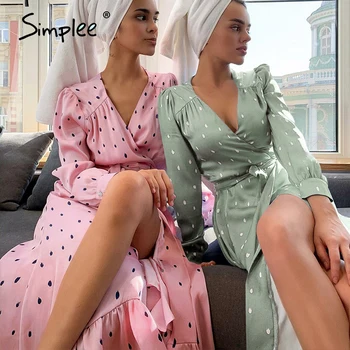 Women’s Elegant Flare Sleeved Wrap Dress Dresses & Jumpsuits FASHION & STYLE Color: Pink Size: M