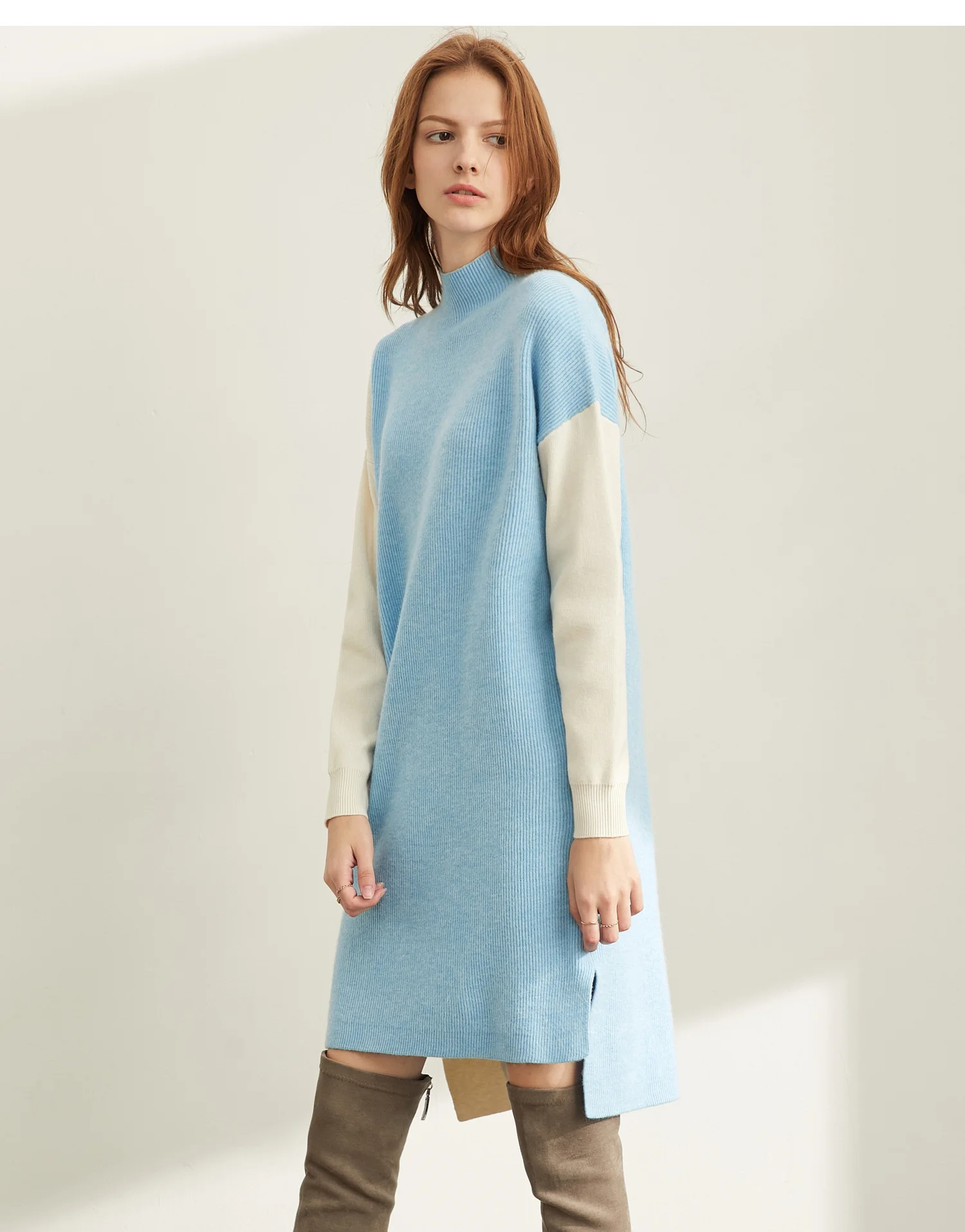 

Amii Minimal French Little Dress Women's Fall 2019 New Loose Semi-High Neck Contrast Medium Dress