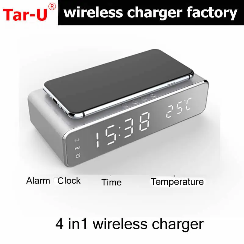 Newest-10W Qi fast wireless phone charger with E-LED Alarm clock multifunction digital thermometer HD mirror and time memory | Мобильные