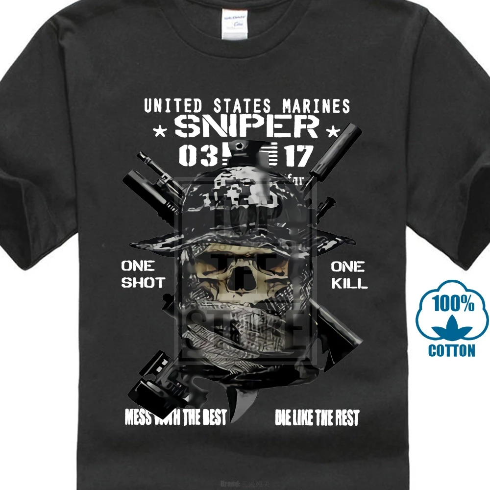 Usmc Scout Sniper футболка Mos 0317 Death Afar Us Marines One Shot Kill | Мужская одежда