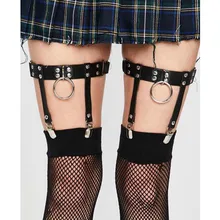 1Pair Leather Garters 100% Handmade 2pcs O Ring Leg Garter Belt Thigh High Legging Suspender Metal Clips Cosplay Lolita