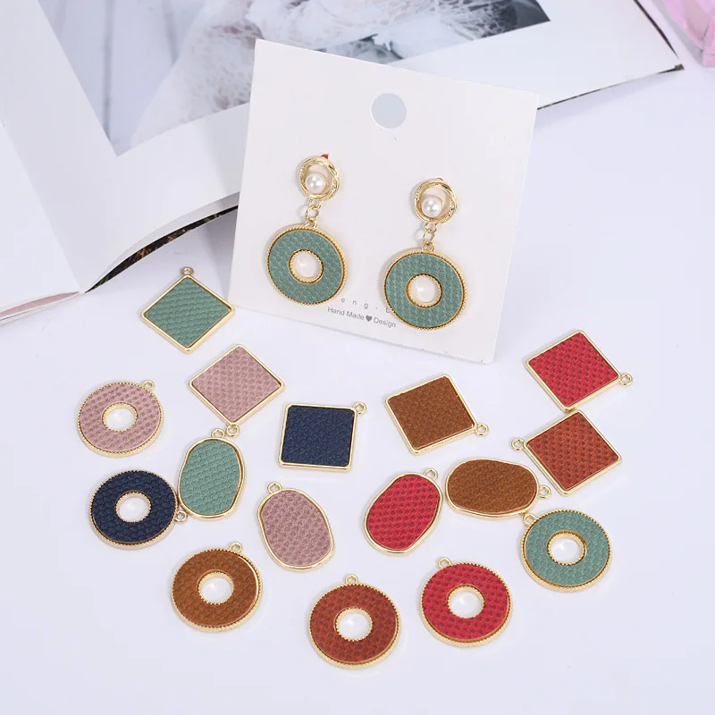

30pcs/lot color print pu core geometry rounds/ovals/square shape alloy floating locket charms diy jewelry earring accessory