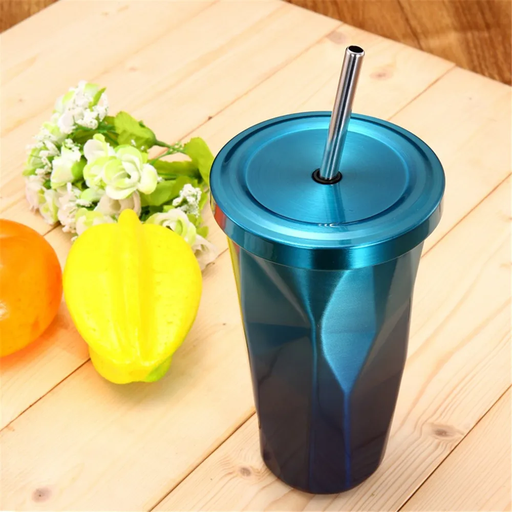 

Creative Straw Cup Insulated Travel Coffee Thermal Cup 500ml Double Wall Vacuum Drinking Metal 2020 New