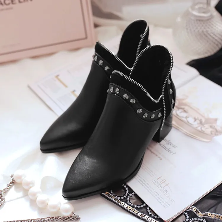 Big Size boots women shoes ankle for ladies Metal zipper with sharp end of rivet sleeve | Обувь