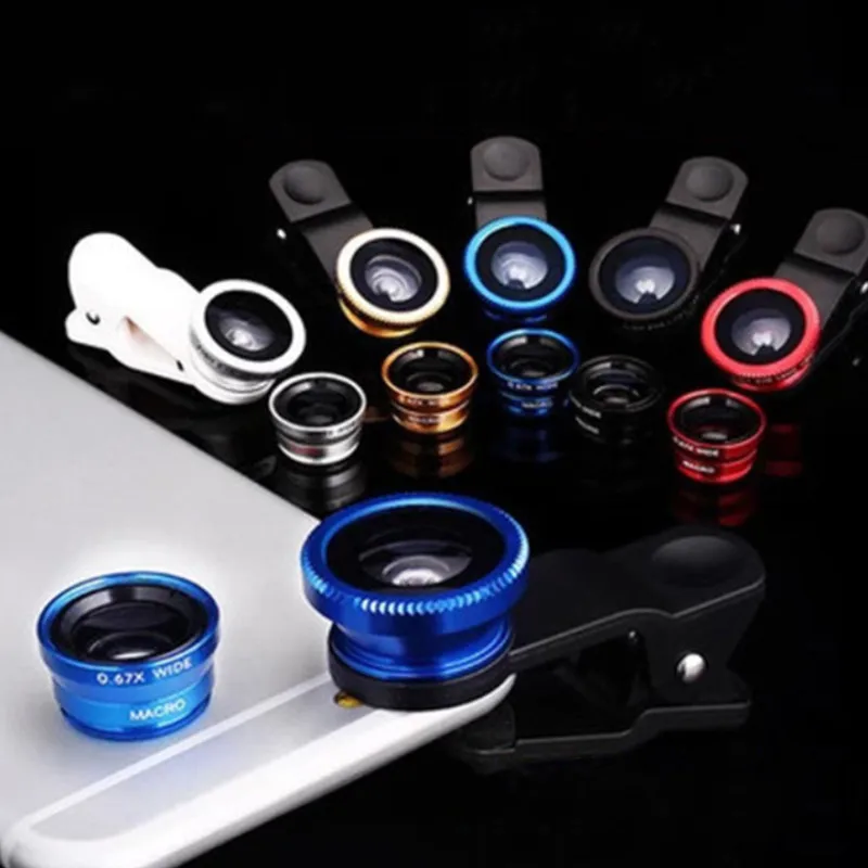 

Wide Angle Macro 3-in-1 Fisheye Lens Camera Kits Mobile Phone Fish Eye Lenses with Clip 0.67x for iPhone Samsung All Cell Phones