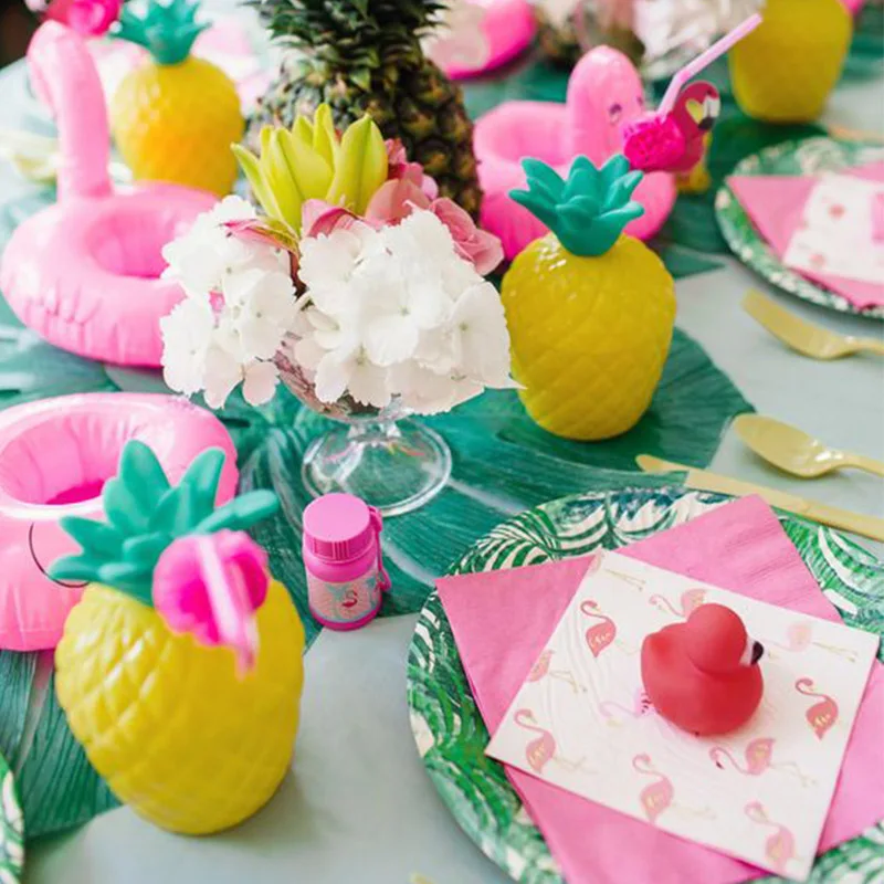 Flamingo Party Tableware Hawaii ALOHA Bunting Banner Balloon Garlands Summer Tropical Hawaiian Party Birthday Wedding Decoration