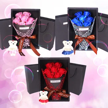 

Besegad Cute Artificial Rose Flower Bouquet Bath Soap with Plush Bear Toy for Valentines Day Anniversary Birthday Gifts